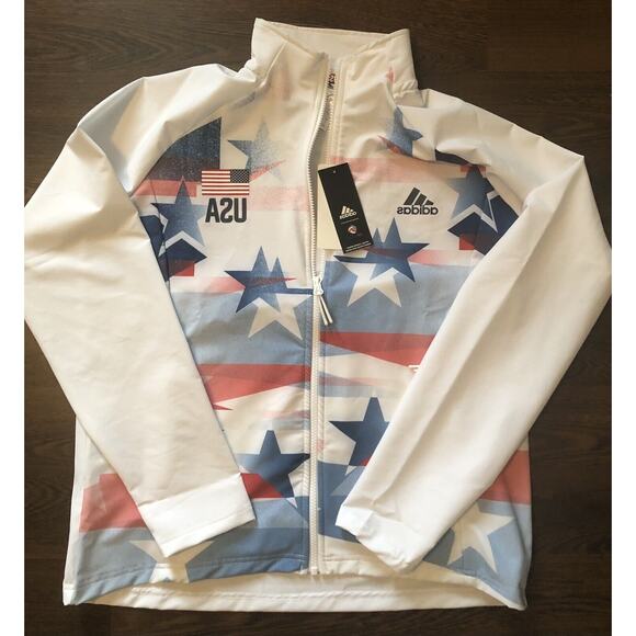 Adidas USA Olympics Volleyball Warm Up Jacket White FU0102 Womens Sz L NWT $100 - Picture 1 of 11